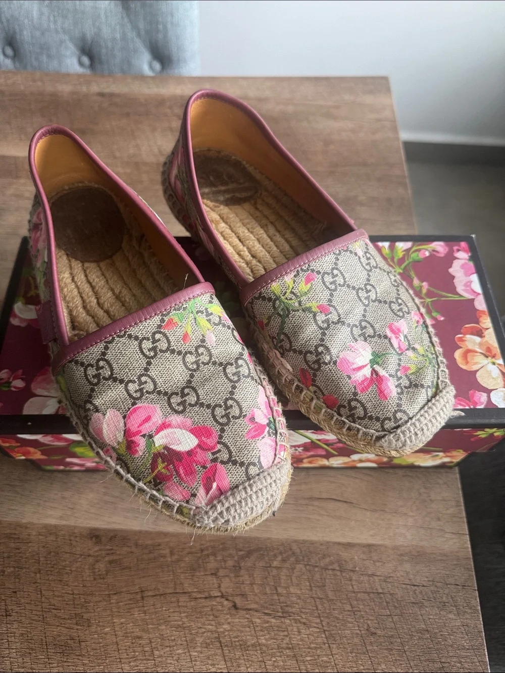 Gucci Floral GG Canvas Espadrilles with Pink Trim